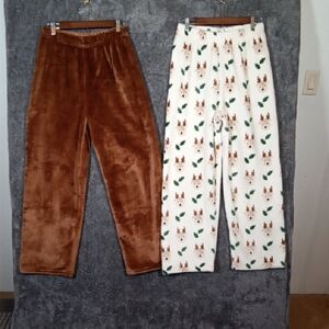 Cozy Brown and Patterned Pajama Pants 2 Lounge Womens Large